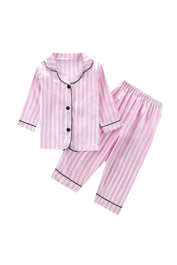 Silk Pajamas For Girls Set Toddler Boys Girls Long Sleeve Striped Tops T Shirt Pants Casual Outfits 2 Piece Satin Pajama Sets Pink,2-3 Years
