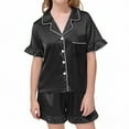 thumbnail image 1 of Silk Pajamas Girls Black Kids Button Down Pajamas Set Kids Pajamas Nightgown Preppy Pajamas for Girls 3T, 1 of 7