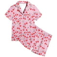 thumbnail image 1 of Silk Pajamas Girls,Cherry & Flower Print Silk Pajamas Set Button Down Homewear Set 2 Piece Pjs Sleepwear Outfits Girls Pajamas 10-11 Years, 1 of 4