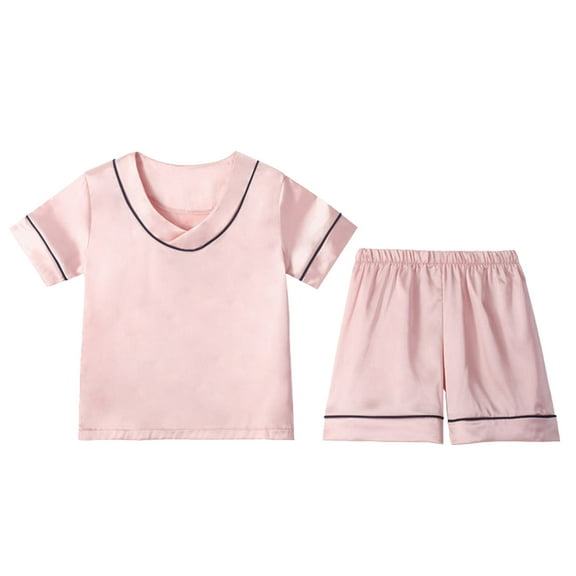 Silk Pajamas Girls Classic Rose Gold Short Sleeve Pajamas Girls Button Down Pajamas Set Girls Casual Pajamas Set Girls Clothes 9-11 Years
