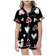 thumbnail image 1 of Silk Pajamas for Girls Set Valentines Day Pjs Heart Print Button Down Short Set Sleepwear for Children Shirt and Pant Matching Fashion Home Clothes 2 Piece Summer Pajama Outfits, 1 of 4