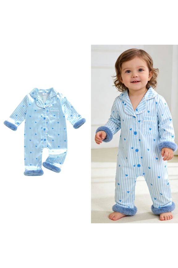 Silk Pajamas Toddler Valentines Day Pjs Heart Feather Trim Button down Long Sleeve Jumpsuit Loungewear Pajamas 3-6 Months Girl