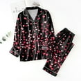 thumbnail image 1 of Silk Pajamas Women 2 Piece Valentines Day Pjs Long Sleeve Button-Down loungewear set Heart Print Pjs Sets for Women, 1 of 3