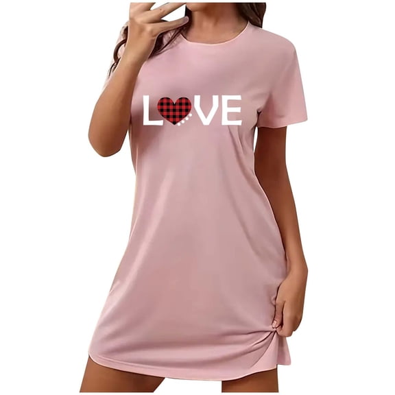 Silk Pajamas for Women Sleep Shirts for Women Short Sleeve Night Shirts for Sleeping Pullover Nightgown Soft Cute Printed Nightdress Gowns for Women Sleepwear Pajama Dress M