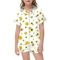 thumbnail image 1 of Silk Pajamas for Girls Set Short Sleeve Shirts and Shorts Nightwear Set Comfy Cartoon Bee Print Bee Festival Girls' Sleepwear White,110, 1 of 4