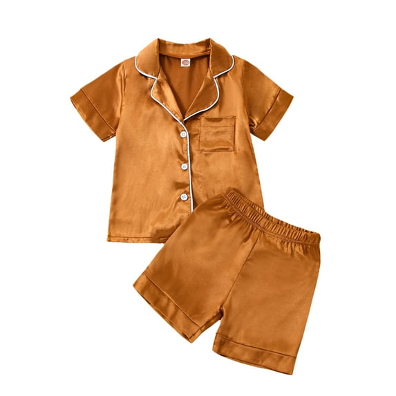 Silk Pajamas for Toddler Girl Short Sleeve Button-Up Shirt 6M 12M 2Y 3Y 4Y 5Y 6Y Shorts 2PC Satin Pajamas Set Summer Sleepwear