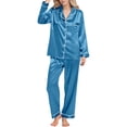 thumbnail image 1 of Silk Pajamas for Women 2 Piece Button Down Long Sleeve Pajama with Pants Womens Loungewear Womens Pajamas Set, 1 of 7