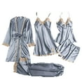 thumbnail image 1 of Silk Pajamas for Women 5Pcs Cute Sleepwear Loungewear Soft Lightweight Satin Robe Cami Shorts Pj Set, 1 of 3