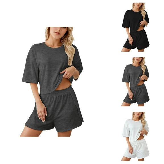 Silk Pajamas for Women â Satin Sleepwear Sets, Comfortable Lounge Sets for Night Ladies Fashion Pajama Set Solid Color Loose Shorts Set