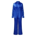 thumbnail image 1 of Silk Pajamas for Women Set 2 PC Valentines Pajamas Long Sleeve Button Down loungewear set Blue Pajama Sets for Women, 1 of 6