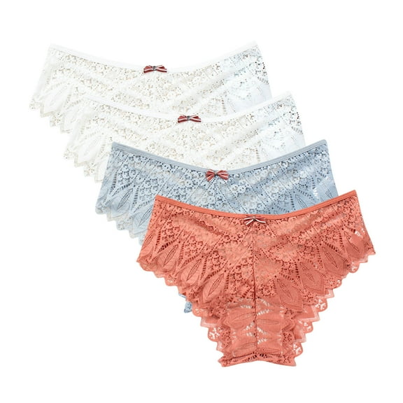 Silk Panties Underwear for Women Lace Floral Bikini Seamless Panties Plus Size Ladies Cute Briefs Thongs 4-Pack Womens Bikini Underwear Orange L
