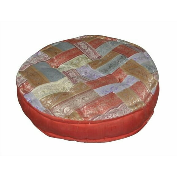 Silk Patchwork Floor Round Cushion With Cotton Filling| Boho Colorful Pillow| Mediterranean Cushion Seating| Indian Yoga Pouf| Large Dog Bed