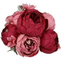 Silk Peony Bouquet Vintage Artificial Peonies Flower for Home Wedding Party Decor (pcs, Burgundy)