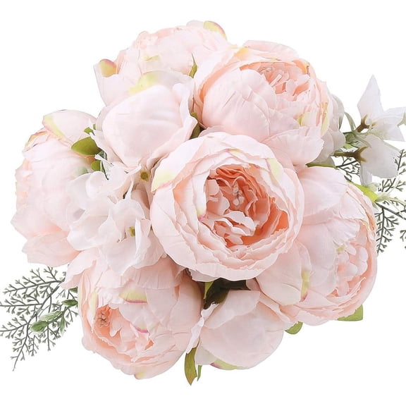 Silk Peony Bouquet Vintage Artificial Peonies Flower for Home Wedding Party Decor (pcs, Peach Pink)