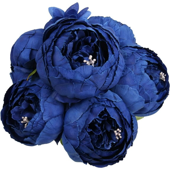Silk Peony Bouquet Vintage Artificial Peonies Flower for Home Wedding Party Decor (pcs, Royal Blue)