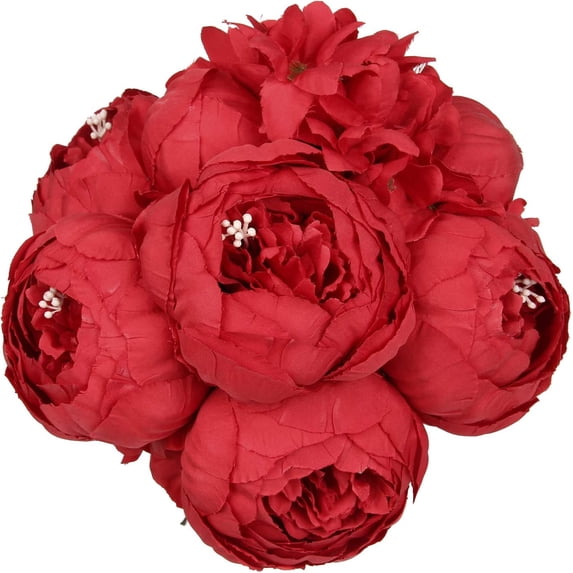 Silk Peony Bouquet Vintage Artificial Peonies Flower for Home Wedding Party Decor (pcs,Spring Red)