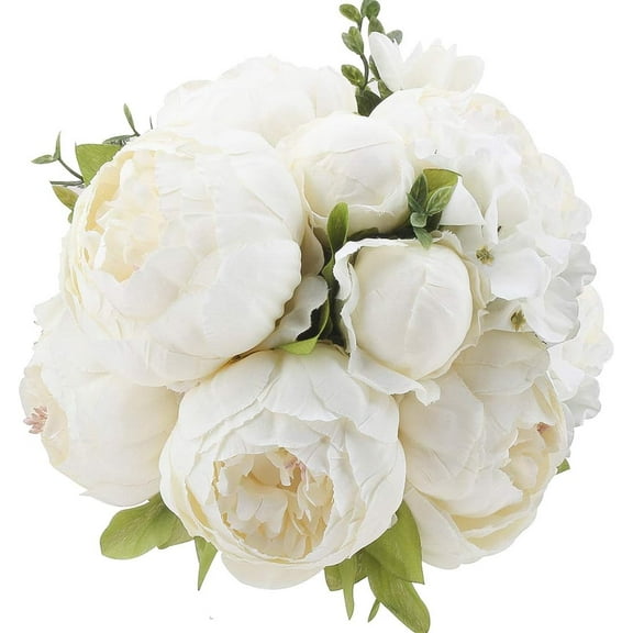Silk Peony Bouquet Vintage Artificial Peonies Flower for Home Wedding Party Decor (pcs, White)