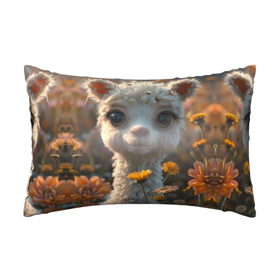 Silk Pillow Case for Hair And Skin Queen - Adorable Llama In Flowers Cooling Sleep Throw Pillow Covers Standard Size 20x30in, comfort Satin Pillowcase with Zipper for Women Men