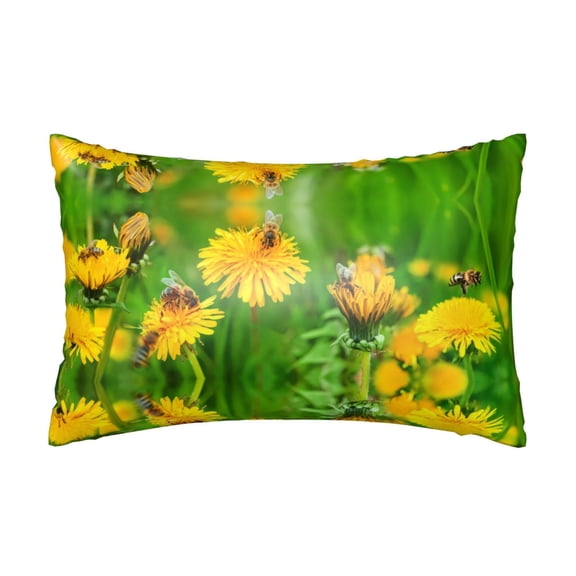 Silk Pillow Case for Hair And Skin Queen - Bees Pollinates A Yellow Dandelion Cooling Sleep Throw Pillow Covers Standard Size 20x30in, comfort Satin Pillowcase with Zipper for Women Men