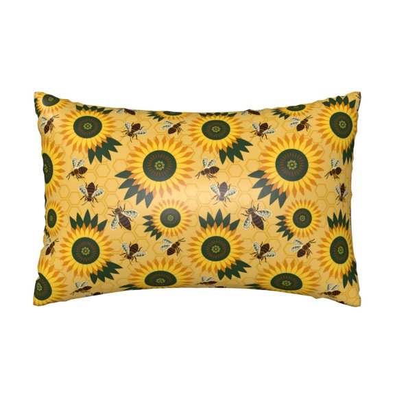 Silk Pillow Case for Hair And Skin Queen - Bees and Sunflowers A Cooling Sleep Throw Pillow Covers Standard Size 20x30in, comfort Satin Pillowcase with Zipper for Women Men
