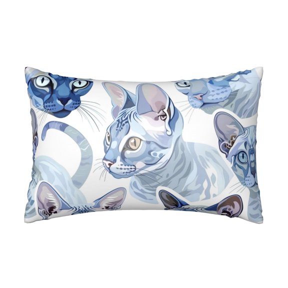 Silk Pillow Case for Hair And Skin Queen - Blue Cats Illustration Pattern Cooling Sleep Throw Pillow Covers Standard Size 20x30in, comfort Satin Pillowcase with Zipper for Women Men