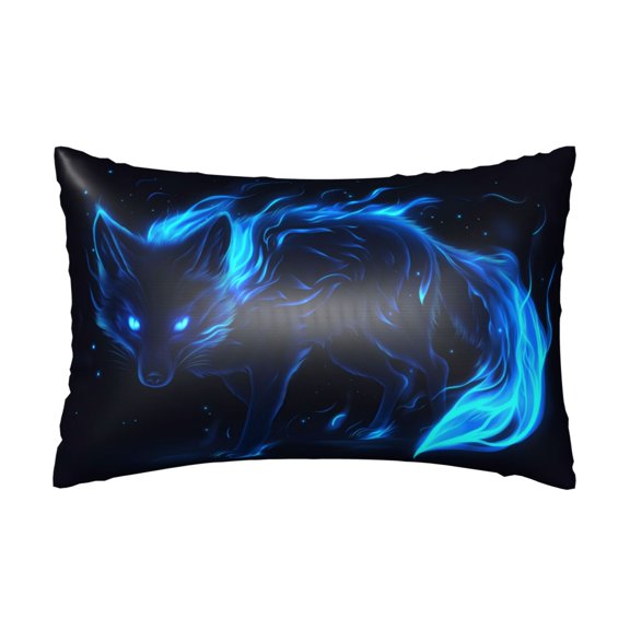 Silk Pillow Case for Hair And Skin Queen - Blue Flames Black Fox Cooling Sleep Throw Pillow Covers Standard Size 20x30in, comfort Satin Pillowcase with Zipper for Women Men