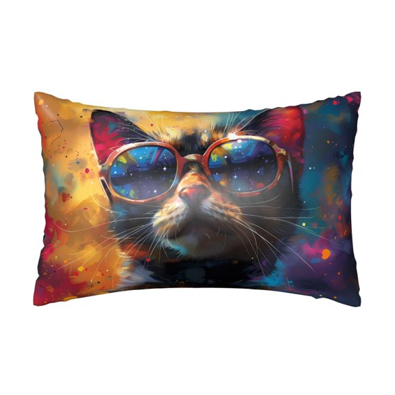 Silk Pillow Case for Hair And Skin Queen - Cool Cat With Sunglasses Cooling Sleep Throw Pillow Covers Standard Size 20x30in, comfort Satin Pillowcase with Zipper for Women Men