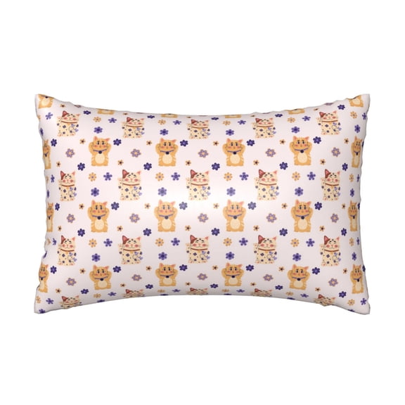 Silk Pillow Case for Hair And Skin Queen - Cute Lucky Cat Flowers Cooling Sleep Throw Pillow Covers Standard Size 20x30in, comfort Satin Pillowcase with Zipper for Women Men