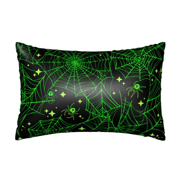 Silk Pillow Case for Hair And Skin Queen - Green Bright Web with Spiders Cooling Sleep Throw Pillow Covers Standard Size 20x30in, comfort Satin Pillowcase with Zipper for Women Men