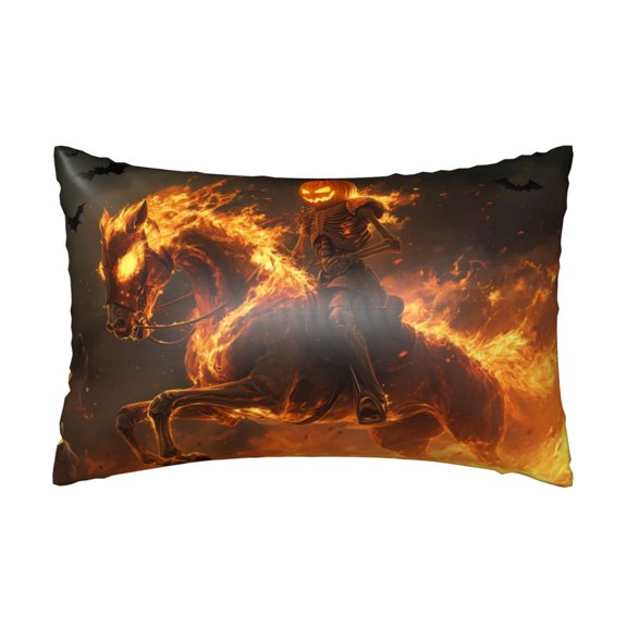 Silk Pillow Case for Hair And Skin Queen - Halloween Flame Pumpkin Skeleton Knight Cooling Sleep Throw Pillow Covers Standard Size 20x30in, comfort Satin Pillowcase with Zipper for Women Men