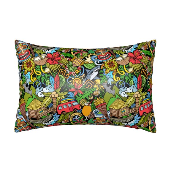 Silk Pillow Case for Hair And Skin Queen - Hawaiian Culture Symbols 1 Cooling Sleep Throw Pillow Covers Standard Size 20x30in, comfort Satin Pillowcase with Zipper for Women Men