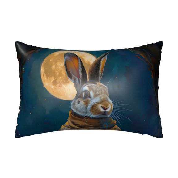 Silk Pillow Case for Hair And Skin Queen - Moon Night Sky Cute Rabbit Cooling Sleep Throw Pillow Covers Standard Size 20x30in, comfort Satin Pillowcase with Zipper for Women Men