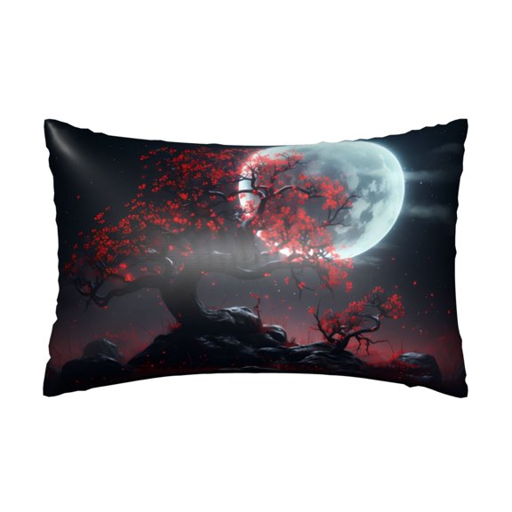 Silk Pillow Case for Hair And Skin Queen - Moon Starry Sky Red Tree Cooling Sleep Throw Pillow Covers Standard Size 20x30in, comfort Satin Pillowcase with Zipper for Women Men