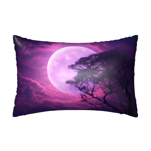 Silk Pillow Case for Hair And Skin Queen - Purple Moon Tree Night Sky Cooling Sleep Throw Pillow Covers Standard Size 20x30in, comfort Satin Pillowcase with Zipper for Women Men