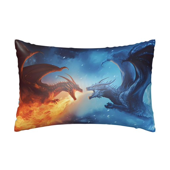Silk Pillow Case for Hair And Skin Queen - Red and Blue Fire Dragon A Cooling Sleep Throw Pillow Covers Standard Size 20x30in, comfort Satin Pillowcase with Zipper for Women Men