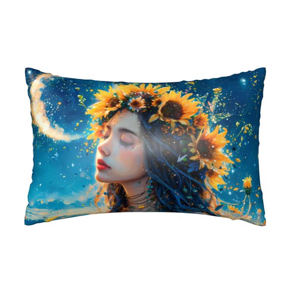 Silk Pillow Case for Hair And Skin Queen - Romantic Moon Sunflower Woman Cooling Sleep Throw Pillow Covers Standard Size 20x30in, comfort Satin Pillowcase with Zipper for Women Men