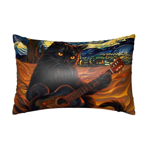 Silk Pillow Case for Hair And Skin Queen - Starry Night Cat Guitarist A Cooling Sleep Throw Pillow Covers Standard Size 20x30in, comfort Satin Pillowcase with Zipper for Women Men