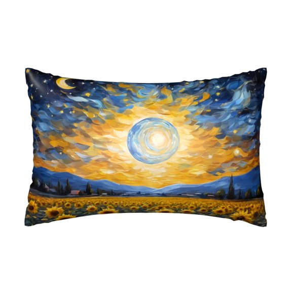Silk Pillow Case for Hair And Skin Queen - Starry Sky Moon Sunflower Cooling Sleep Throw Pillow Covers Standard Size 20x30in, comfort Satin Pillowcase with Zipper for Women Men