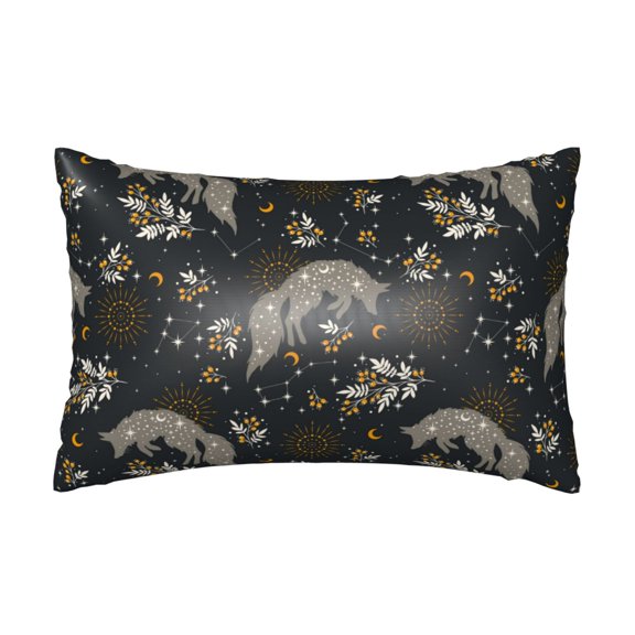 Silk Pillow Case for Hair And Skin Queen - Vintage Moon with Plants and Fox Cooling Sleep Throw Pillow Covers Standard Size 20x30in, comfort Satin Pillowcase with Zipper for Women Men