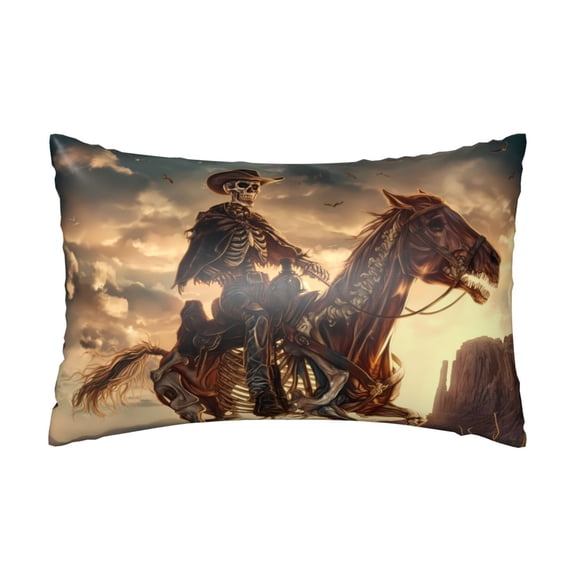 Silk Pillow Case for Hair And Skin Queen - Western Skeleton Cowboy Horse Cooling Sleep Throw Pillow Covers Standard Size 20x30in, comfort Satin Pillowcase with Zipper for Women Men