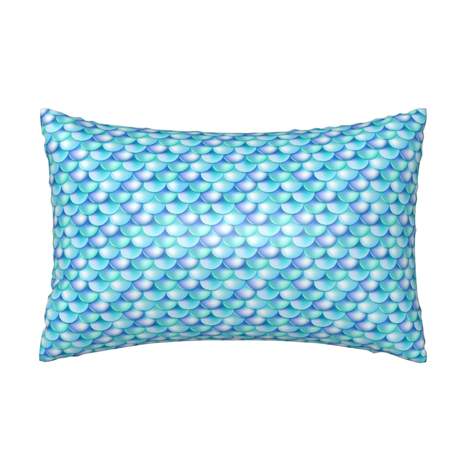 Silk Pillow Case for Hair And Skin Queen blue green shiny Fish scale