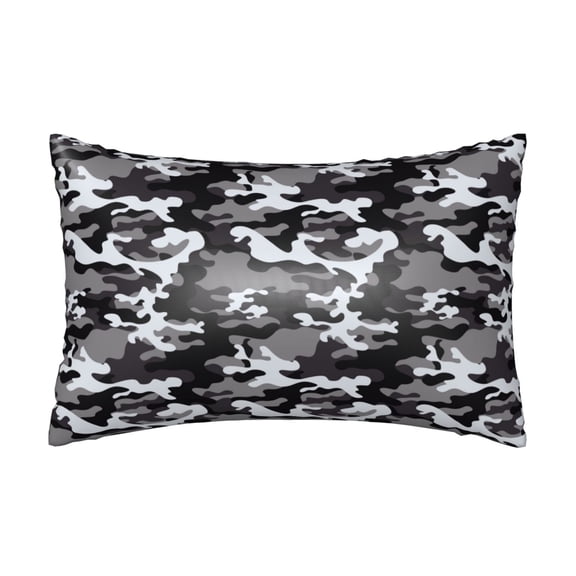 Silk Pillow Case for Hair And Skin Queen - Black Grey White Camouflage Cooling Sleep Throw Pillow Covers Standard Size 20x30in, comfort Satin Pillowcase with Zipper for Women Men