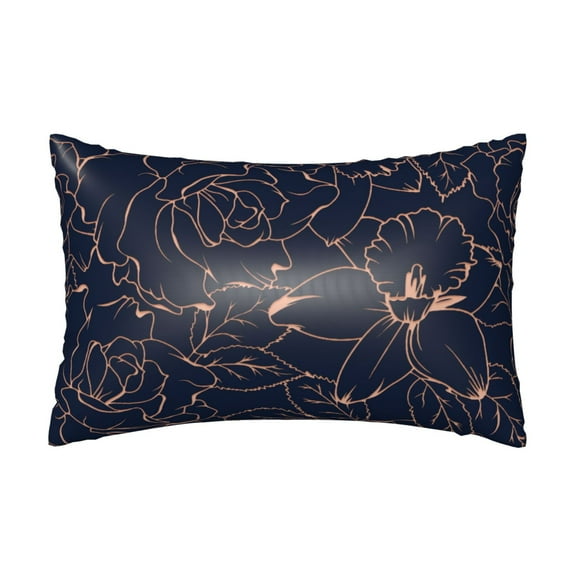 Silk Pillow Case for Hair And Skin Queen - Copper-Gold Gloss Outline Flower Cooling Sleep Throw Pillow Covers Standard Size 20x30in, comfort Satin Pillowcase with Zipper for Women Men