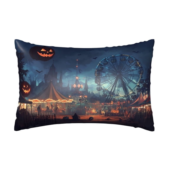 Silk Pillow Case for Hair And Skin Queen - Halloween Pumpkin Amusement Park Cooling Sleep Throw Pillow Covers Standard Size 20x30in, comfort Satin Pillowcase with Zipper for Women Men