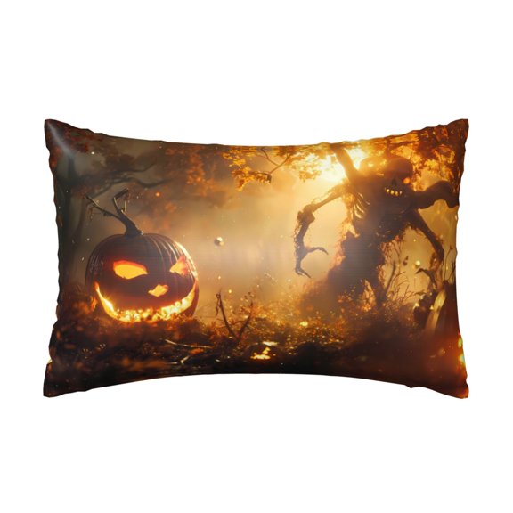 Silk Pillow Case for Hair And Skin Queen - Halloween Tree Monster Pumpkin Cooling Sleep Throw Pillow Covers Standard Size 20x30in, comfort Satin Pillowcase with Zipper for Women Men