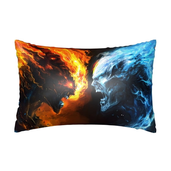Silk Pillow Case for Hair And Skin Queen - Red and Blue Fire Skull Warrior Cooling Sleep Throw Pillow Covers Standard Size 20x30in, comfort Satin Pillowcase with Zipper for Women Men