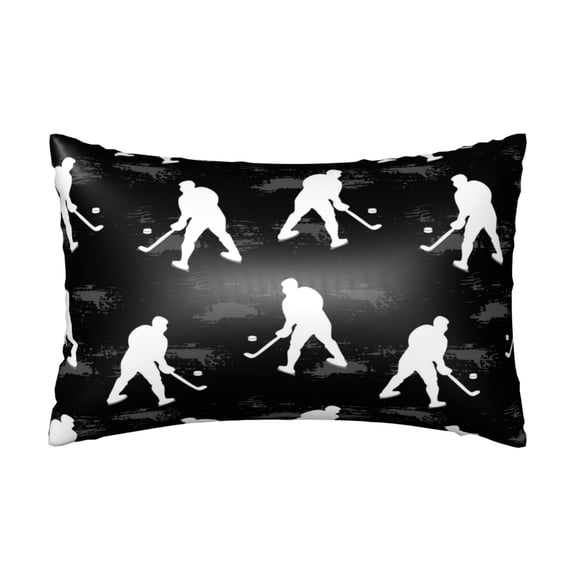 Silk Pillow Case for Hair And Skin Queen - white hockey players black print Cooling Sleep Throw Pillow Covers Standard Size 20x30in, comfort Satin Pillowcase with Zipper for Women Men
