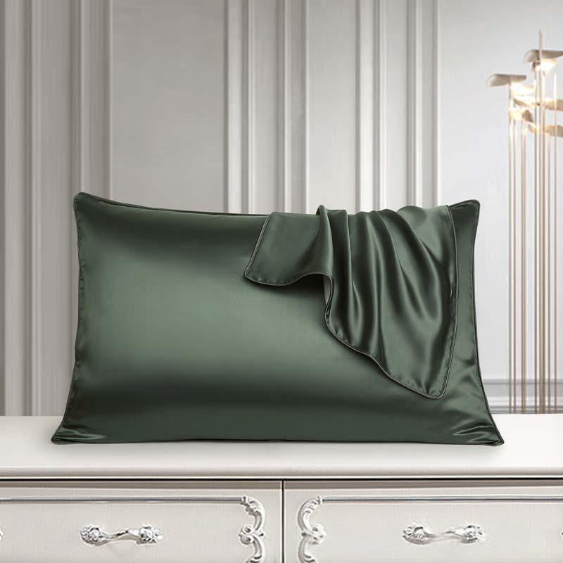 Silk Pillow Cases 2 Pack, Mulberry Silk Pillowcases Standard Set of 2, Health, Smooth, Anti Acne, Beauty Sleep,Natural Silk Satin Pillow Cases for Women 2 Pack, Olive Green (48X74cm)