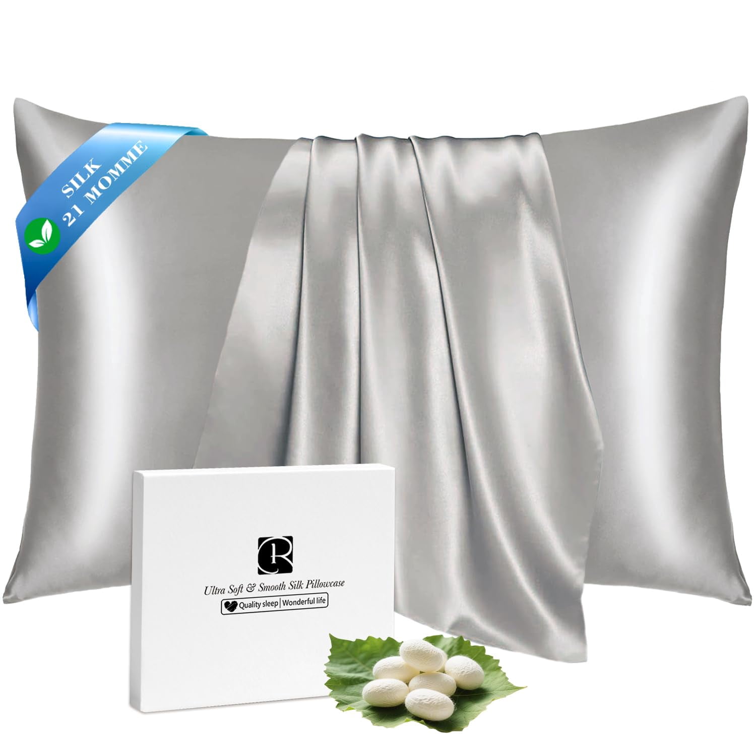 Silk Pillow Cases With Zipper  21momme Mulberry Pillowcase For Hair Skin Soft Smooth Breathable Cool Cover Beauty Sleep Gift Box(standard 20"x26" Apricot Gray)