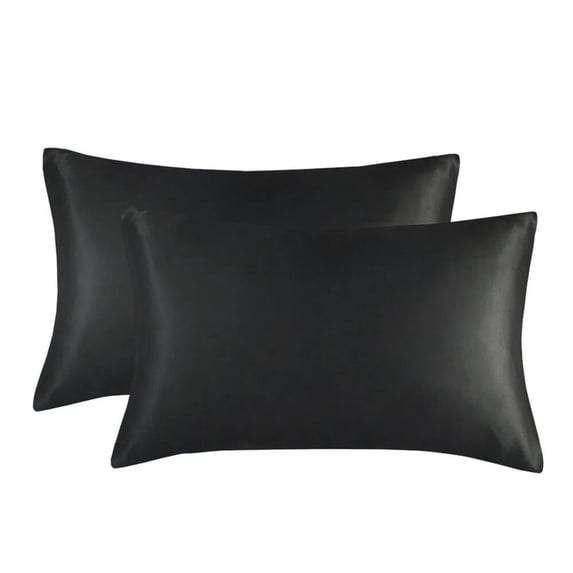 Silk Pillow case, Satin Pillow Cases 2-Pack, Cooling Silky Pillow Covers for Hair and Skin, Black Queen-Size Pillow Case, 20x30 Inches